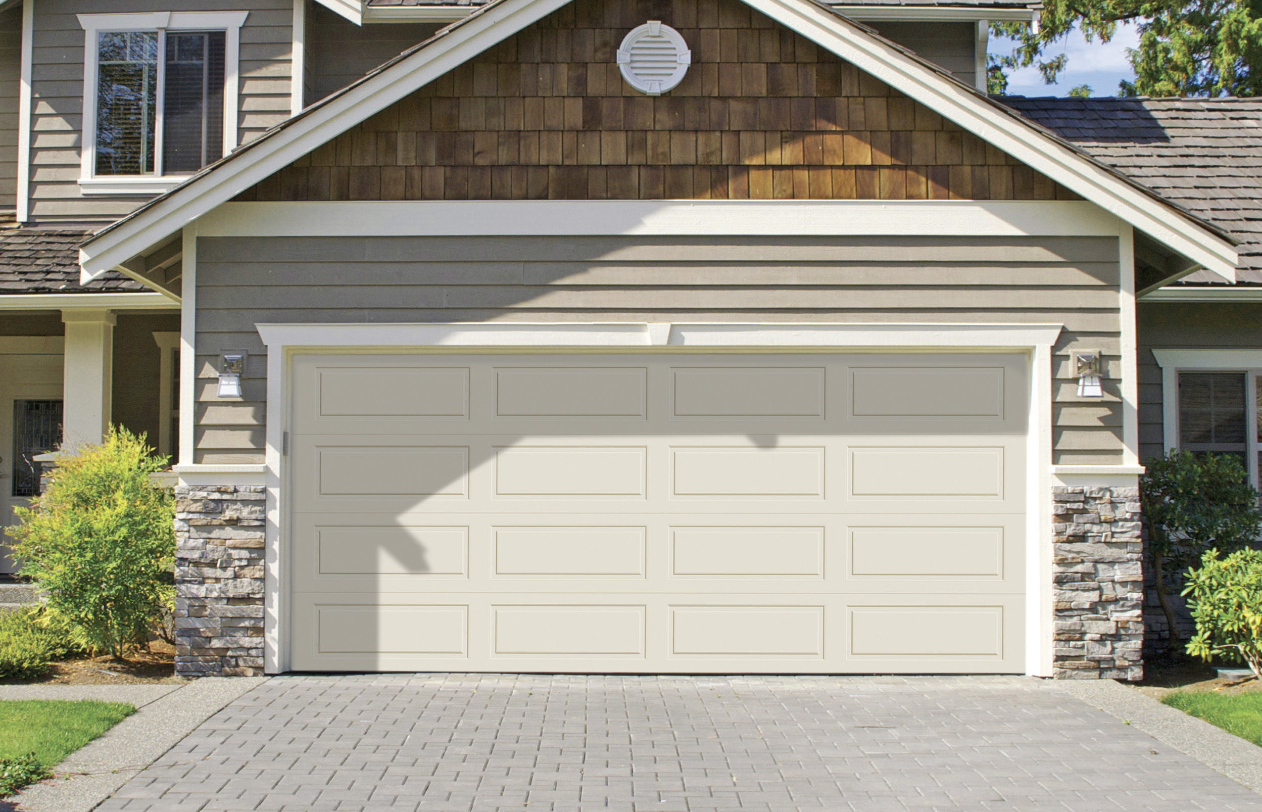 Simple Long Panel Garage Door for Large Space